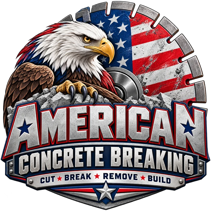 American Concrete Breaking eagle, saw blade and American flag emblem